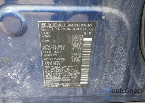 2017 Nissan Rogue Sv z USA, uszkodzony, nr VIN KNMAT2MV5HP530268